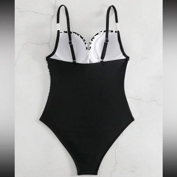Luxe leopard print color block swimsuit